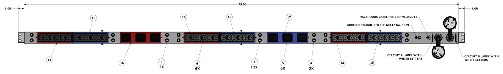 Dual Redundant 60 Amp Rated 0U Power Strip