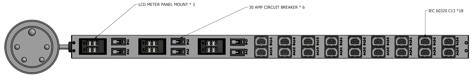 3 Phase Metered 80 Amp 0U Power Strip